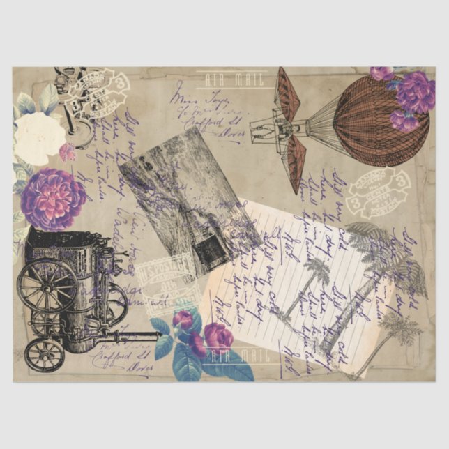 Papel De Seda Arte Industrial Steampunk Air Balloon (Frente )