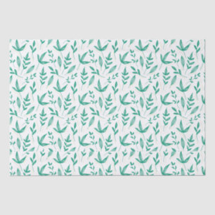 Papel De Seda Arte Linear de Folhas Verdes Brancas Elegantes