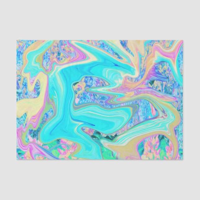 Papel De Seda Arte Líquida Azul-Aqua Retroativa em Hydrangeas Ab (Frente )