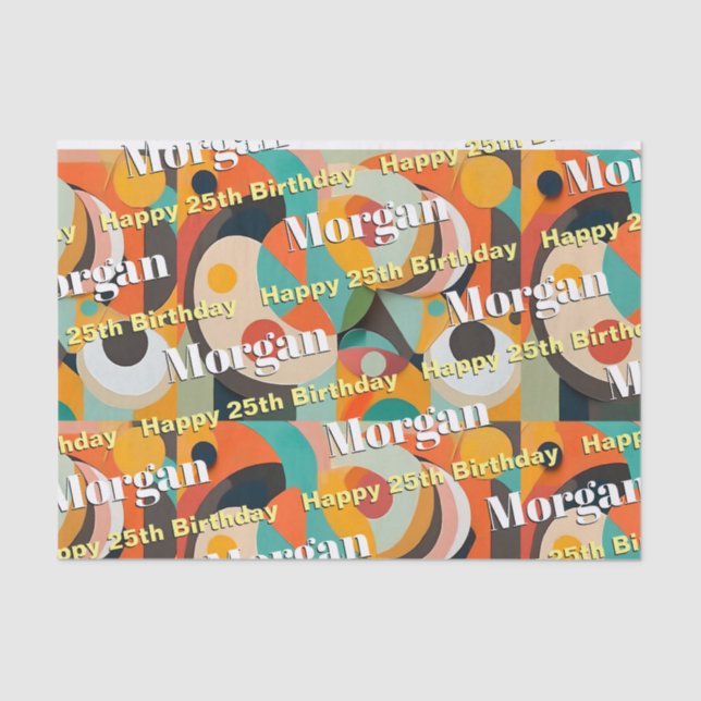 Papel De Seda Arte Moderna meio século, Nome, Qualquer Aniversár (Frente )