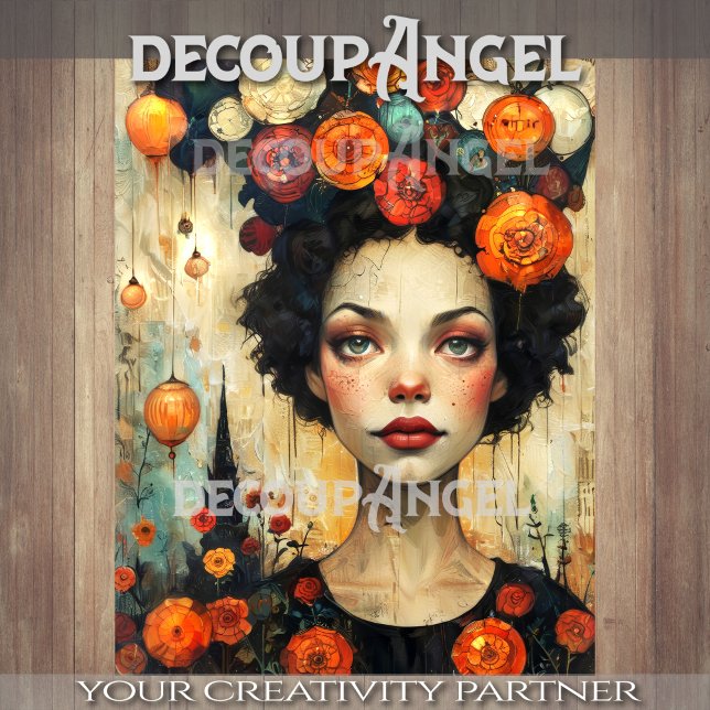 Papel De Seda Arte Moderna - Mulher e Flores - Decoupage (Criador carregado)