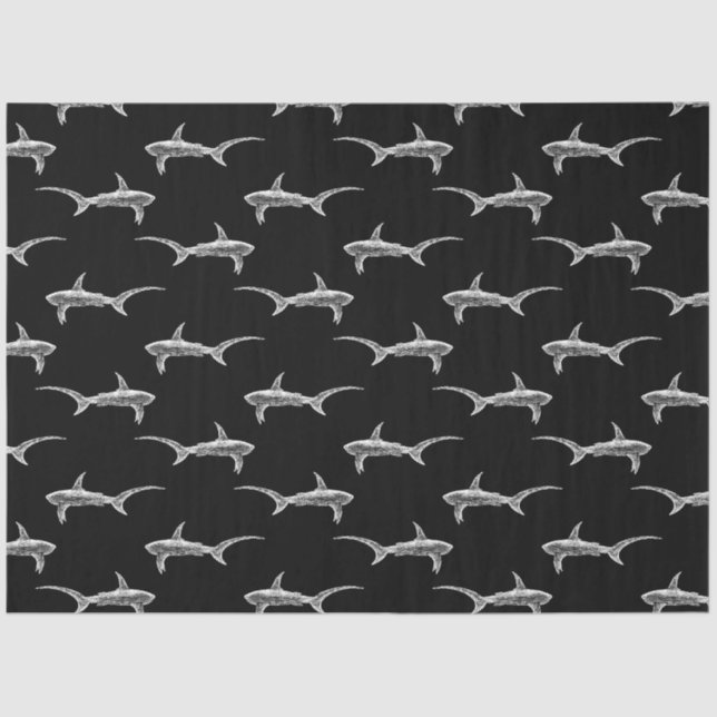 Papel De Seda Arte Náutica Design de Tubarões Negros (Frente )