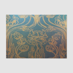 Papel De Seda Arte Nouveau, cerceta e ouro, cerceta, ouro,