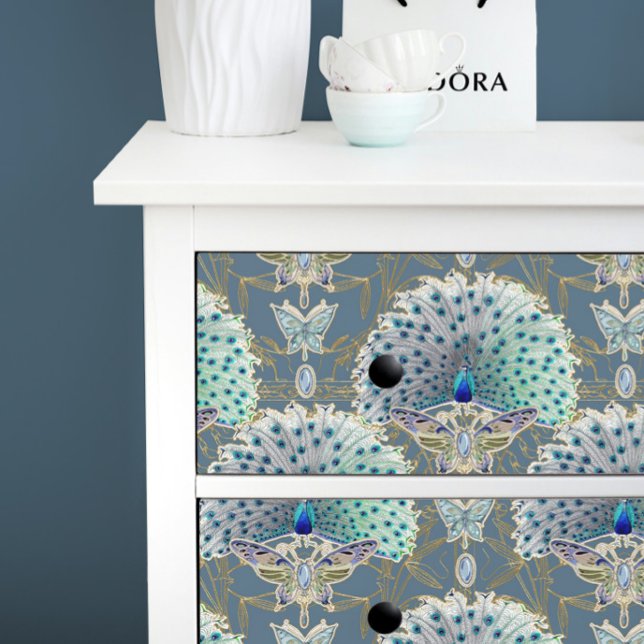Papel De Seda Arte Nouveau Peacock Butterfly Marinho Deco (Criador carregado)