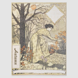 Papel De Seda Arte Nova Vintage Jardim de Outono de Novembro Mul
