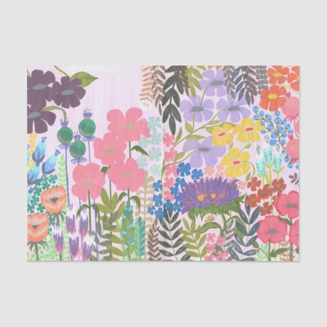 Papel De Seda Arte Original de Jardim de Flores Pintado (Frente )