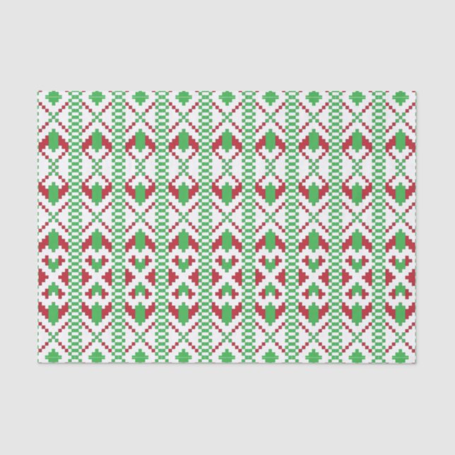 Papel De Seda Arte popular tribal e verde-letã vermelha (Frente )
