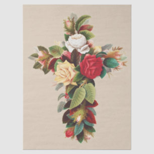 Papel De Seda Arte Religiosa Cruz Botânica Antiga de Rosas