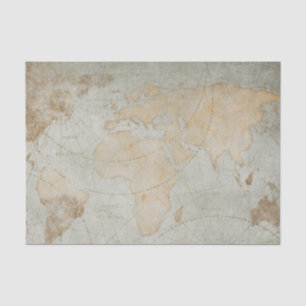 Papel De Seda Artesanato Azul de Decoupage do Mapa do Mundo Vint