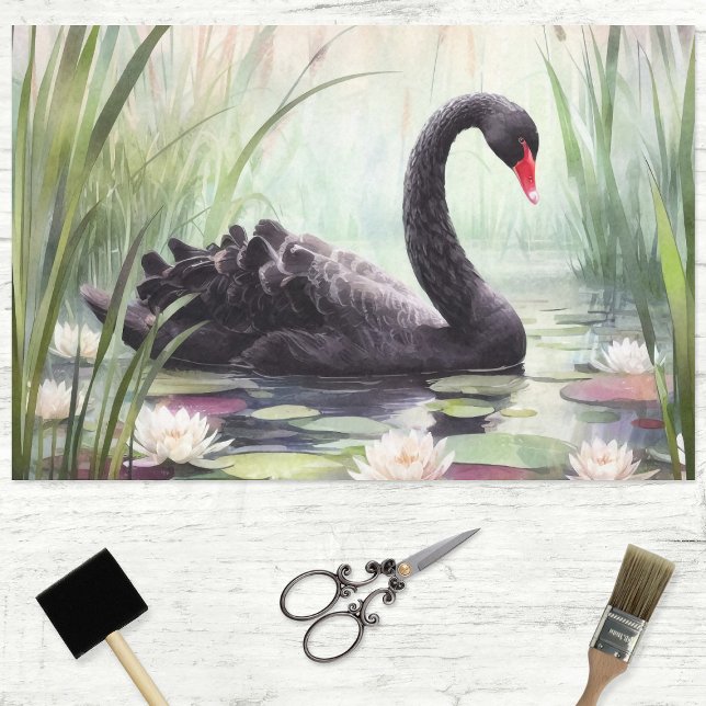 Papel De Seda Artesanato de Decoupage do Swan Preto da Aquarela (Criador carregado)