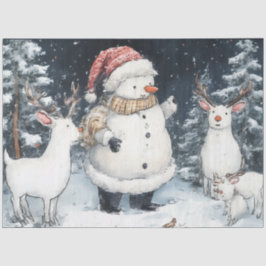Papel De Seda Artisitc Snowman Forest Illustration Natal