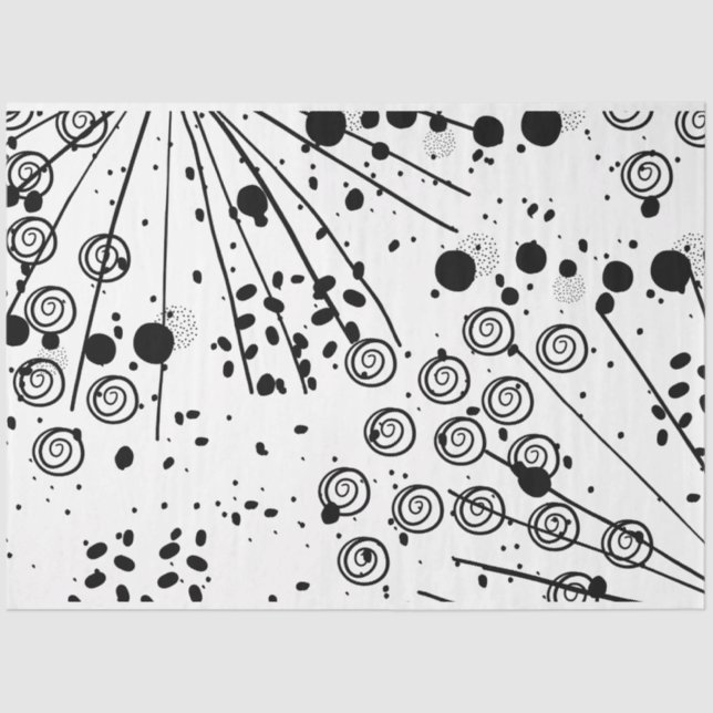 Papel De Seda Artista Black White Grande Textura Espiral Abstrat (Frente )