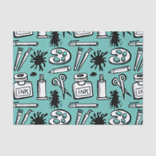 Papel De Seda Artista de Padrão de Pintura Escovas e Objetos