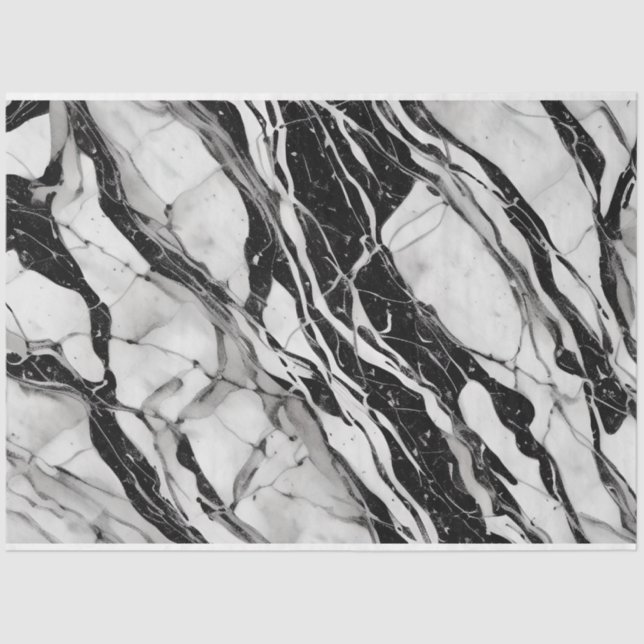 Papel De Seda Artista Preto Branco Grande Abstrato Marble 1a (Frente )
