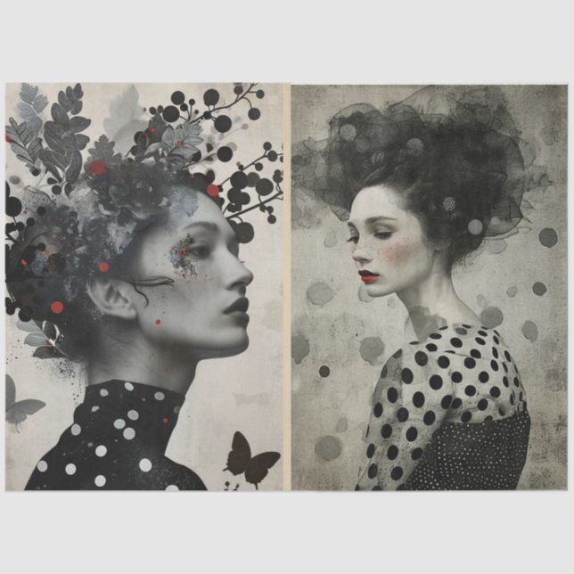 Papel De Seda Artistas Misturam Mídia Negra Creme Branco Grandes (Frente )