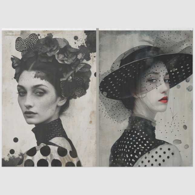 Papel De Seda Artistas Misturam Mídia Preto-Branco Rostos Grande (Frente )