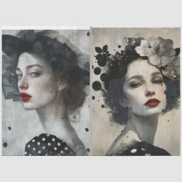 Papel De Seda Artistas Misturam Mídia Preto-Branco Rostos Grande