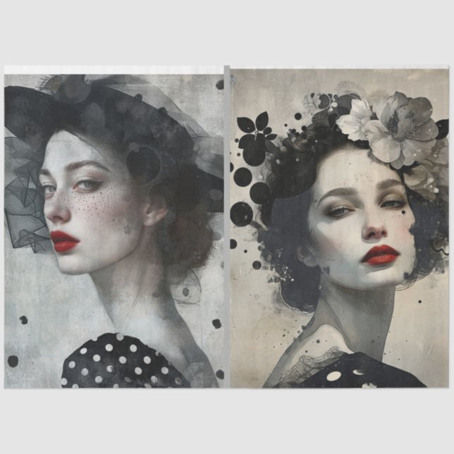 Papel De Seda Artistas Misturam Mídia Preto-Branco Rostos Grande (Frente )