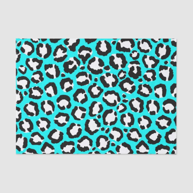 Papel De Seda Artsy Modern Cyan Blue Leopard Animal Print (Frente )