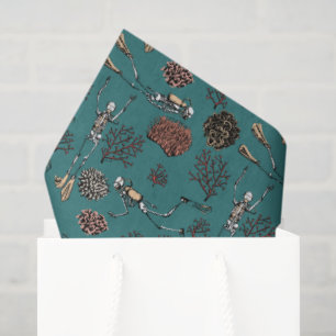 Papel De Seda Artsy Teal Blue Natação Scuba Diver Coral Drake