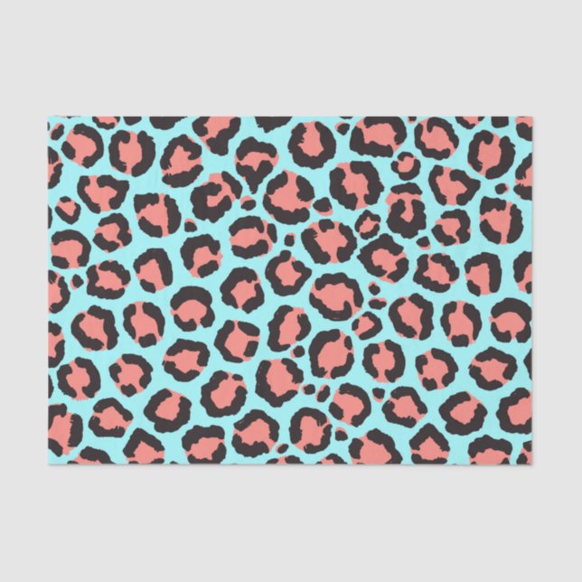 Papel De Seda Artsy Trendy Coral Mint Teal Leopard Animal Print (Frente )