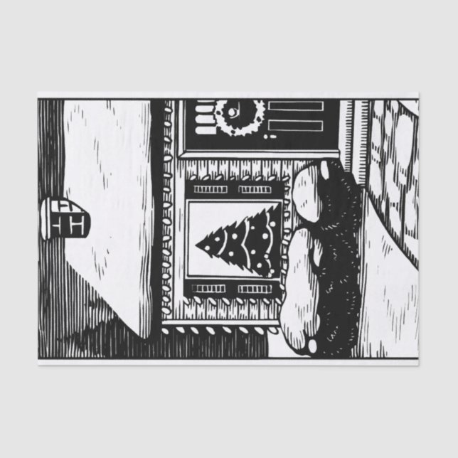 Papel De Seda Árvore da véspera de Natal em preto-e-branco (Frente )