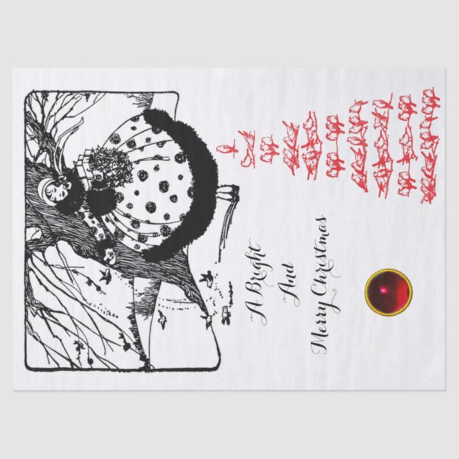 Papel De Seda ÁRVORE DE AVES E NATAL SENHORA Negra GEM Negra (Frente )