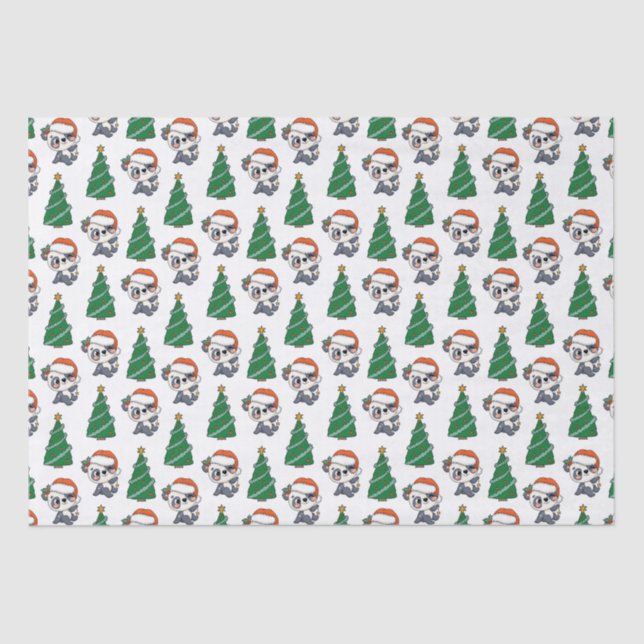 Papel De Seda Árvore de Natal Bonita Panda Red Santa Hat (Frente )