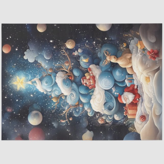 Papel De Seda Árvore de Natal Branco Abstrato Azul (Frente )