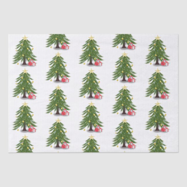 Papel De Seda Árvore de Natal com presente vermelho (Frente )