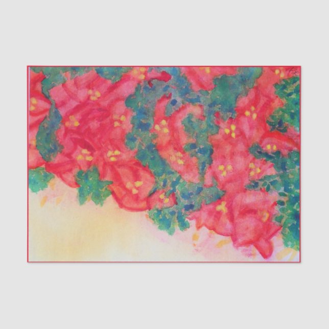 Papel De Seda Árvore de Natal da aguarela com poinsétias (Frente )