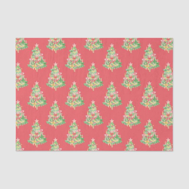 Papel De Seda Árvore de Natal de Coquetes Vermelha e Verde com A (Frente )