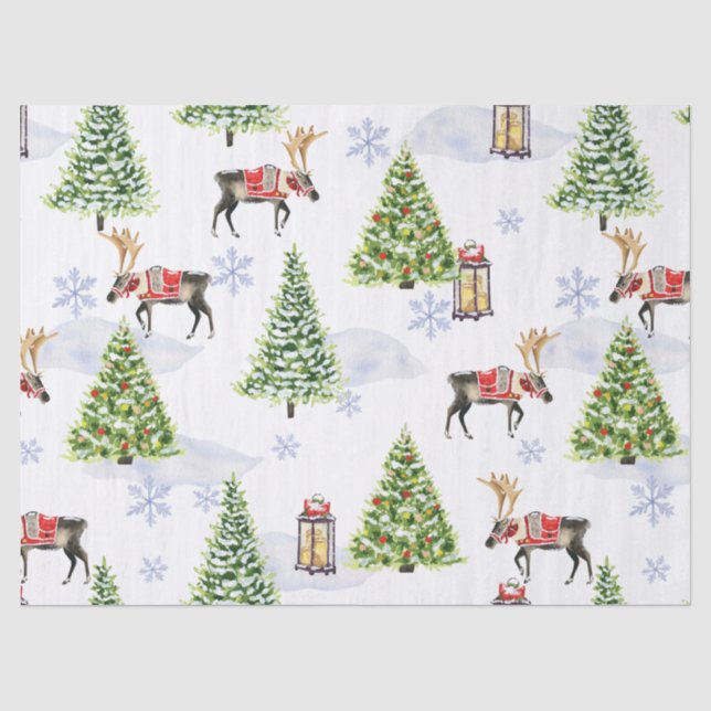 Papel De Seda Árvore de Natal de Rena Boho em aquarela simples (Frente )