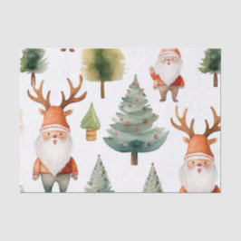 Papel De Seda Árvore de Natal e Papai Noel em Aquarelas