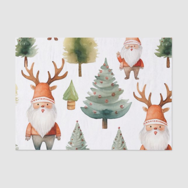 Papel De Seda Árvore de Natal e Papai Noel em Aquarelas (Frente )