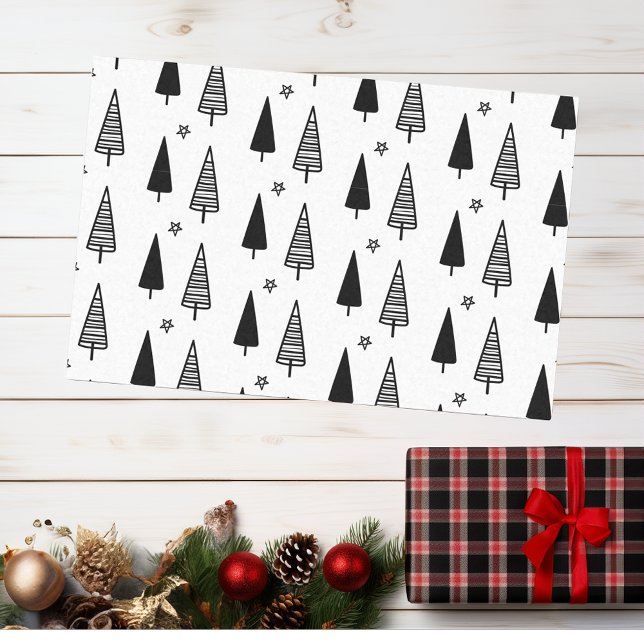 Papel De Seda Árvore de Natal Elegante Preto e Branco (Criador carregado)
