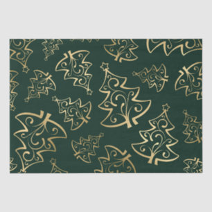 Papel De Seda Árvore de Natal Elegante Verde e Dourada em Faux F