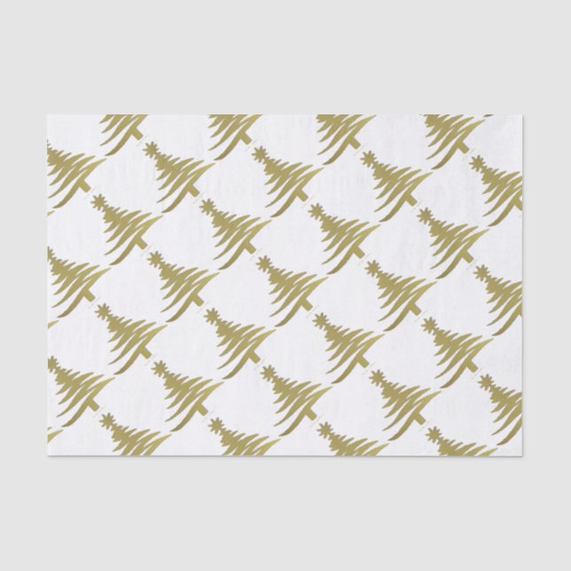 Papel De Seda Árvore de Natal Estêncil Dourado em Branco (Frente )