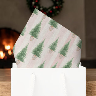 Papel De Seda Árvore de Natal Listrada Rosa Corada Aquarela