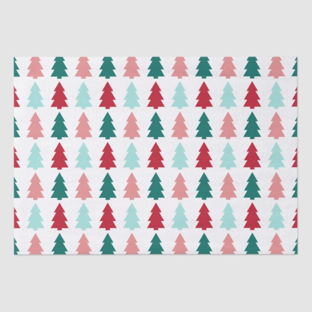 Papel De Seda Árvore de Natal moderna, Teal, Aqua, Vermelho (Frente )