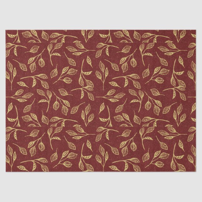 Papel De Seda Árvore de Natal Moderna Vitoriana Dourado Burgundy (Frente )
