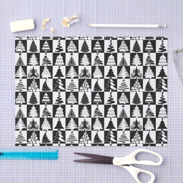 Papel De Seda Árvore de Natal Preta e Branca Padrão de Feriado (Arte )