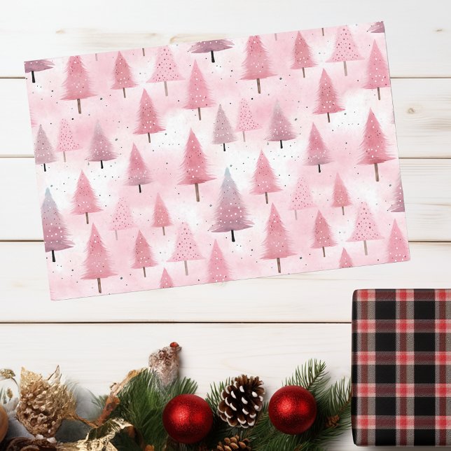 Papel De Seda Árvore de Natal Rosa Pastel Aquarela (Criador carregado)