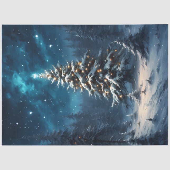 Papel De Seda Árvore de Natal Silenciosa Sob as Estrelas (Frente )