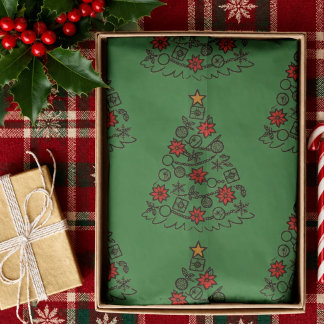 Papel De Seda Árvore de Natal simples com Poinsettia em verde