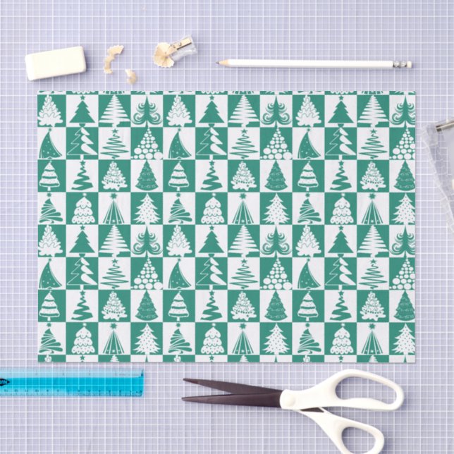 Papel De Seda Árvore de Natal Verde e Branco Padrão de Férias (Arte )
