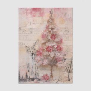 Papel De Seda Árvore de Natal Vintage Envolta em Rosas e Vermelh