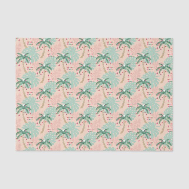 Papel De Seda Árvore de Palma de Natal Tropical Merry Xmas Decou (Frente )