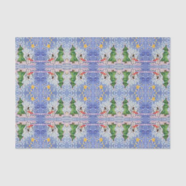 Papel De Seda Árvore Feliz De Natal E Aquarela De Neve Congelada (Frente )