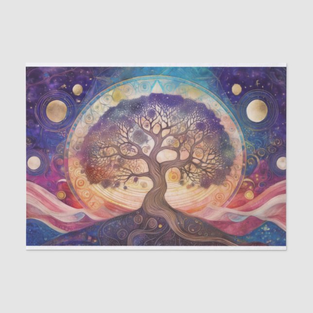 Papel De Seda Árvore Mística Cósmica da Vida – Parede Espiritual (Frente )